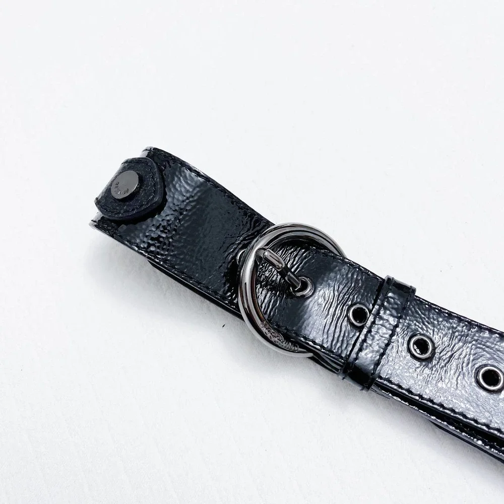 Moschino Patent Leather Belt Silver Button Accents SZ42